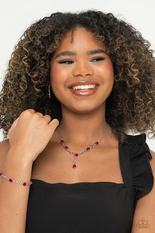 Led by the ROSE - Pink - Acrylic Rose White Rhinestone Paparazzi Post Earrings