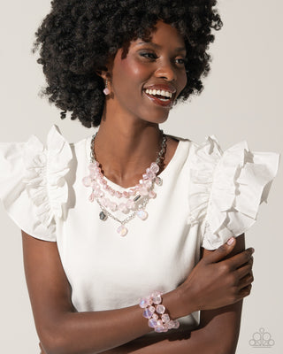 Cubed Cameo - Pink - Cubed Pearl and Glittery Bead Tiered Paparazzi Short Necklace