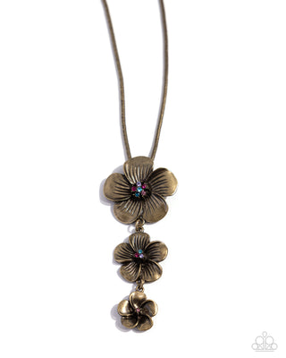 Wallflower Whimsy - Brass - Colorful Rhinestone Center Flower Paparazzi Short Necklace