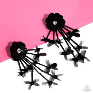 Floral Future - Black - Sequin Rhinestone Center Flower Paparazzi Post Earrings - April 2024 Life of the Party Exclusive