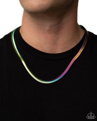 Industrial Index - Multi - Oil Spill Herringbone Chain Paparazzi Men's Necklace - Black Diamond Exclusive