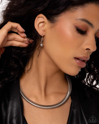 Choker Of The Century - Silver - Herringbone Chain Paparazzi Choker Necklace