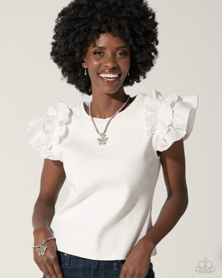 On SHIMMERING Wings - Pink - Rhinestone Mesh Chain and Butterfly Paparazzi Toggle Short Necklace