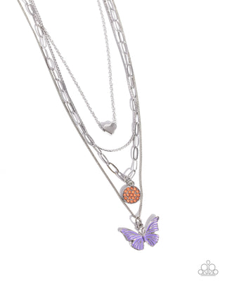 Whimsical Wardrobe - Purple - Butterfly and Heart Tiered Paparazzi Short Necklace