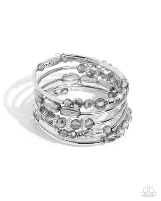 Sassy Stack - Silver - and Gray Bead Paparazzi Coil Bracelet