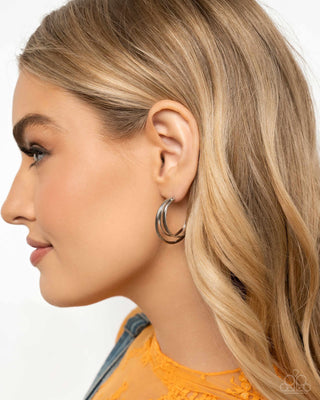 Curly Charisma - Silver - High Sheen Triple Paparazzi Hoop Earrings