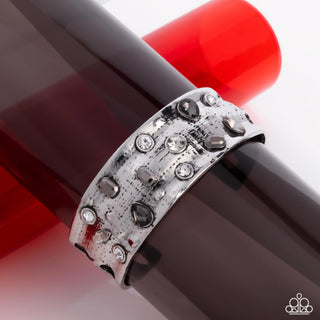 Embellished Empire - Silver - White, Smoky, and Hematite Gem Paparazzi Cuff Bracelet