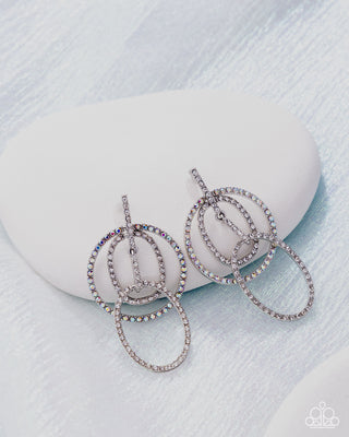 Geometric Glitz - Multi - Iridescent and White Rhinestone Paparazzi Post Earrings