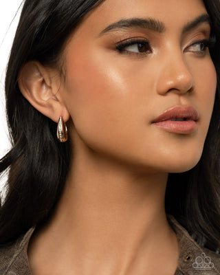 Executive Mansion - Gold - White Rhinestone Paparazzi Hinge Hoop Earrings