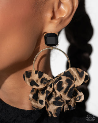 Charming Cheetah - Gold - Animal Print Bow Gold Hoop Paparazzi Post Earrings - September 2024 Life of the Party Exclusive