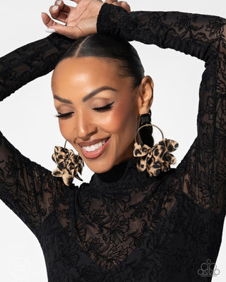 Charming Cheetah - Gold - Animal Print Bow Gold Hoop Paparazzi Post Earrings - September 2024 Life of the Party Exclusive