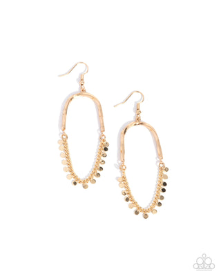 Forever Fringe - Gold - Hammered Frame & Dainty Disc Paparazzi Fishhook Earrings