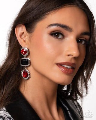 Entertaining the Thought - Red - and Black Gem Paparazzi Post Earrings