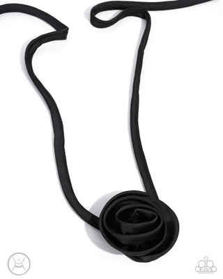 Rosette Reality - Black - Silk Flower Ribbon Paparazzi Choker Necklace - September 2024 Life of the Party Exclusive