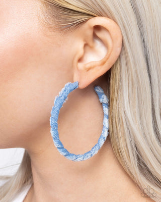 Denim Debut - Blue - Jean Paparazzi Hoop Earrings