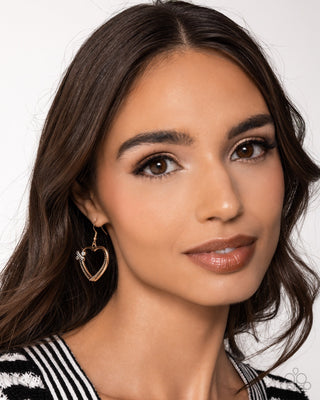Crisscross Courtship - Gold - Heart Paparazzi Fishhook Earrings