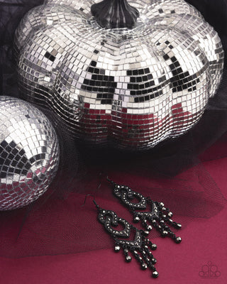 Pristine Precipitation - Black - Painted Filigree Frame Hematite Gem Paparazzi Fishhook Earrings