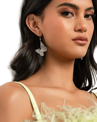 Aerial Audience - White - Rhinestone Butterfly Paparazzi Fishhook Earrings