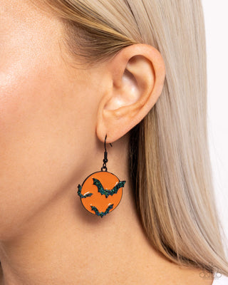 Vampire Bats - Orange - Glittery Bat Halloween Paparazzi Fishhook Earrings