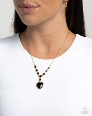 Fresh Fondness - Black - Faceted Heart Gem Gold Chain Paparazzi Short Necklace