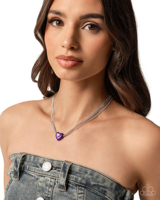 Malibu Infatuation - Purple - Metallic Heart White Gem Paparazzi Short Necklace