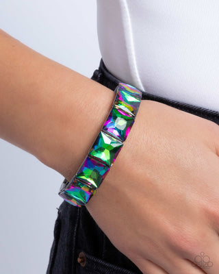 Upscale Funk - Multi - Square Cut Oil Spill Gem Paparazzi Stretchy Bracelet - Black Diamond Exclusive