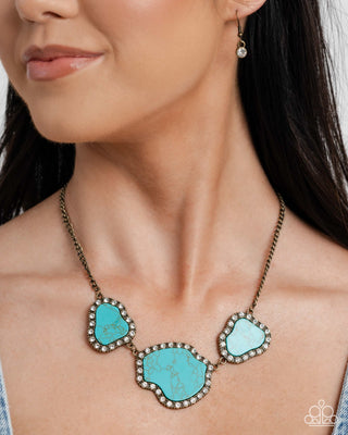 Complete Look - Brass - Digging Deep Necklace & Earthy Excavation Bracelets - Brass Turquoise Set