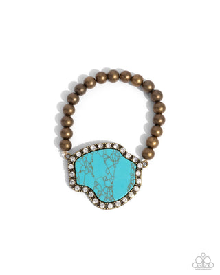 Complete Look - Brass - Digging Deep Necklace & Earthy Excavation Bracelets - Brass Turquoise Set