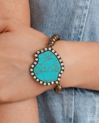 Complete Look - Brass - Digging Deep Necklace & Earthy Excavation Bracelets - Brass Turquoise Set