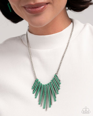 Complete Look - Fashionable Fringe Necklace & Colored Cameo Bracelet - Green - Set