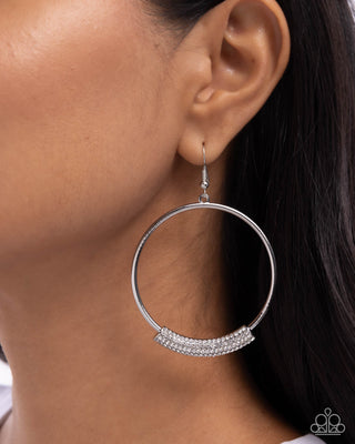 Sassy Story - White - Rhinestone Encrusted Silver Hoop Paparazzi Fishhook Earrings