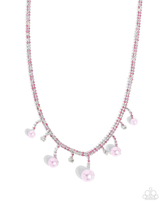 Shimmery Safeguard - Pink - and Iridescent Rhinestone and Pearl Paparazzi Short Necklace