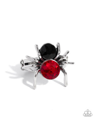 Complete Look - Spider Bite Ring & Black Widow Earrings - Red Spider Halloween - Set