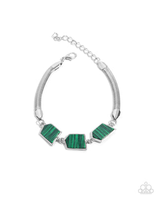 Complete Look - Lined Legacy Necklace & Lined Leisure Bracelet - Green Stripe - Paparazzi Set