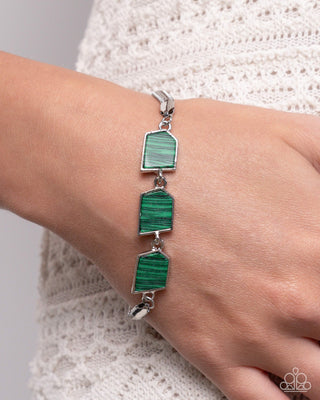 Complete Look - Lined Legacy Necklace & Lined Leisure Bracelet - Green Stripe - Paparazzi Set