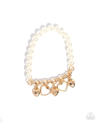 Complete Look - Charming Competitor Necklace & Charming Candidate Bracelet - Pearl & Gold Hearts Set
