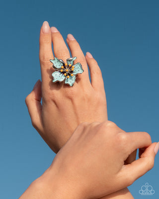 Fast Florals - Blue - Painted Flower Paparazzi Ring