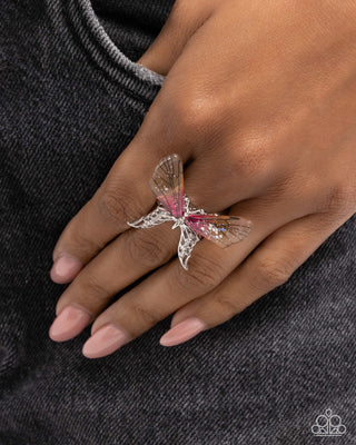 Light Landing - Yellow - Sequin and Rhinestone Paparazzi Butterfly Ring