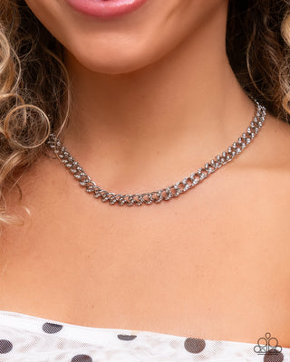 Modular Maven - White - Rhinestone Encrusted Curb Chain Paparazzi Short Necklace