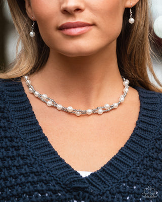 Pearl Pace - White - and Silver Bead Tiered Paparazzi Short Necklace