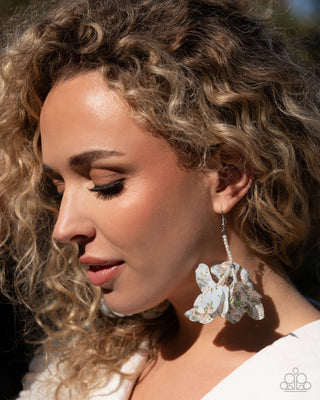 Flourishing Fantasia - Blue - Fabric Flower Pearl Paparazzi Fishhook Earrings - 2025 Empower Me Pink Exclusive