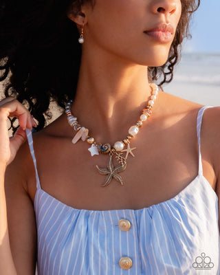 Coastal Cameo - Multi - Gold and Pearl Beachy Charm Paparazzi Short Necklace