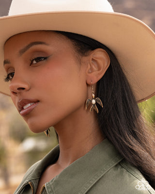 Soaring Stones - White - Stone Gold Bird Paparazzi Fishhook Earrings