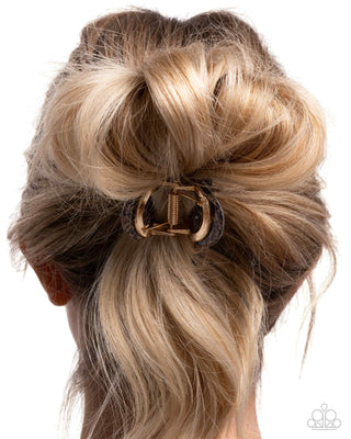 Seize the Spots - Brown - Leopard Animal Print Gold Metal Paparazzi Claw Hair Clip