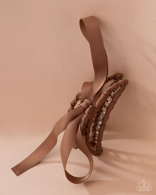 Harmonious Hairstylist - Brown - Ribbon Wrapped Silver Metal Paparazzi Claw Hair Clip