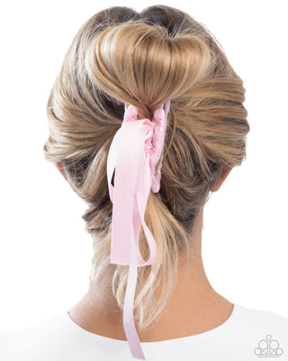 Harmonious Hairstylist - Pink - Ribbon Wrapped Silver Metal Paparazzi Claw Hair Clip