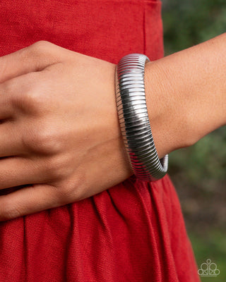 Flashy Fringe - Silver - Stainless Steel Paparazzi Stretchy Bracelet