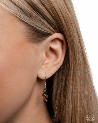 Floral Feint - Brown - Tiger's Eye, Turquoise, Rose Quartz Bead & Hammered Gold Flower Paparazzi Short Necklace