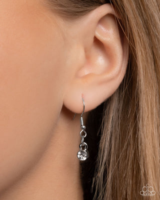 Seashell Socialite - White - Rhinestone Encrusted Silver Seashell Paparazzi Lanyard Necklace