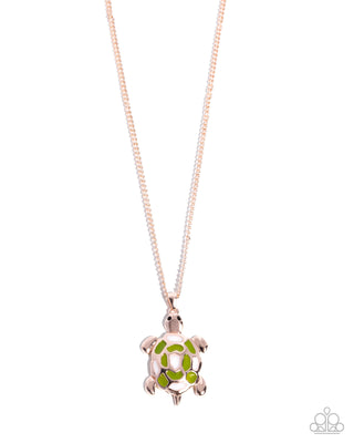 Turtle Theme - Complete Look - Rose Gold - Turtle Tale Necklace & Turtle Tradition Earrings - Paparazzi Accessories
